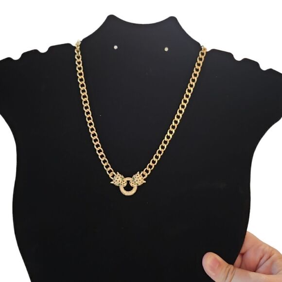 18k Gold Filled Classic Leopard Green Eye Black Cubic Zirconia Necklace - Picture 11 of 13